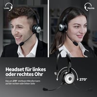 TECKNET Bluetooth Fejhallgató Mikrofonnal és USB Adapterrel - 45 Órás Üzemidő, 10m Hatótáv, AI Zajszűrés, Töltőállomás, Irodai Headset - 2-black, Bluetooth + USB dongle + charging station 5