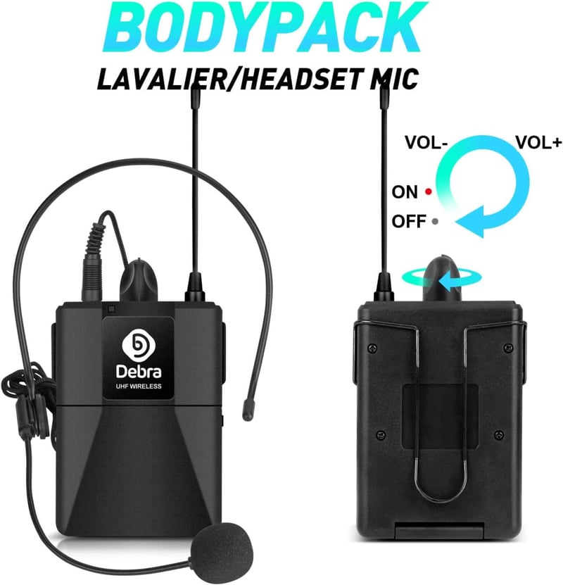 D Debra Audio AU800 Pro UHF 8 Csatornás Vezeték Nélküli Mikrofon Rendszer, 8 Testmikrofonnal, Fém Vevőegységgel - Karaoke, Rendezvény, Egyhá