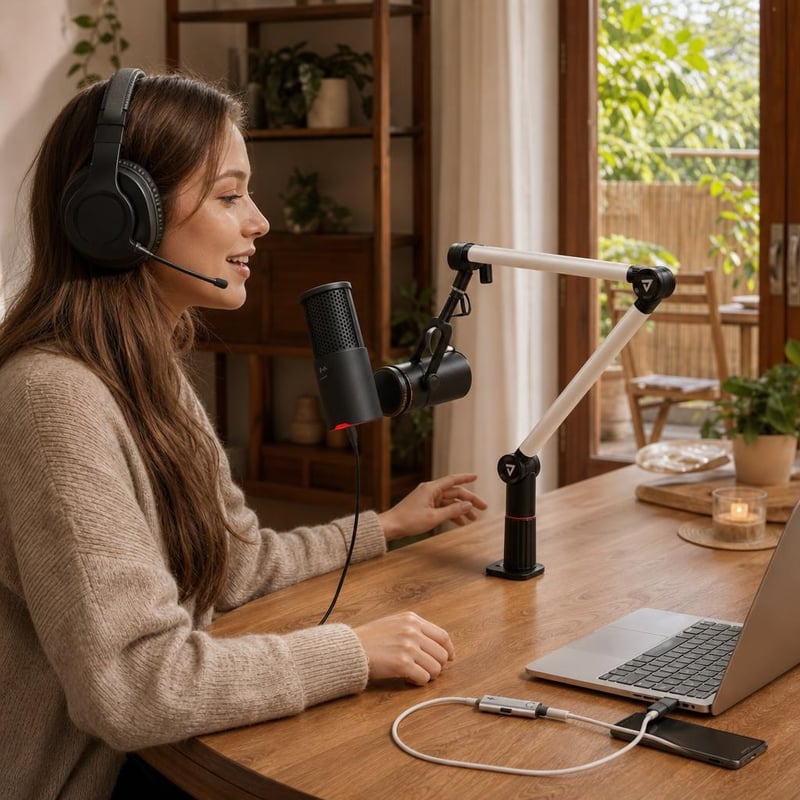 Štartovací balík pre domáce štúdio: 1x DAC, 1x USB mikrofón, 1x rameno, 1x skladacie slúchadlá