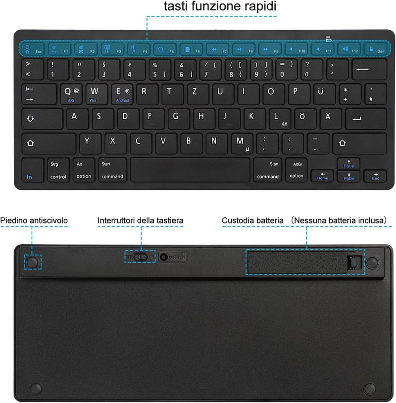 FOGARI Vezeték Nélküli Bluetooth Billentyűzet - Ultravékony, Hordozható, Kompatibilis iPad, Android, Windows, MacOS Eszközökkel, Fekete