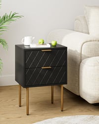 HEYZOEY Éjjeliszekrény 2 fiókkal, modern boho stílusú, fekete-arany 3