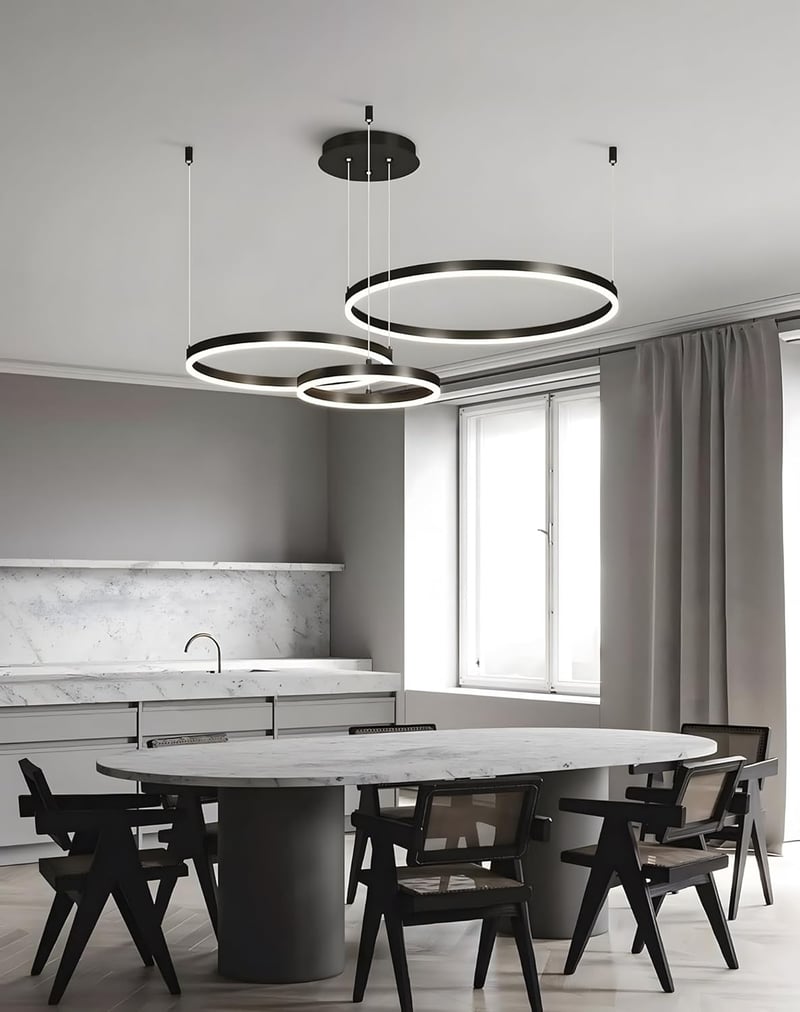 YYUTLUO Modern LED Csillár - 3 Fekete-Arany Gyűrű (40+60+80cm), 90W, Távirányítható, Fényerőszabályozható Mennyezeti Függőlámpa Nappaliba