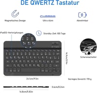 FOGARI Bluetooth Billentyűzetes Tok iPad 10.2/10.5 Készülékekhez - Német QWERTZ, Levehető, Újratölthető, 9/8/7 Generációs, Air 3, Pro 10.5 K 3