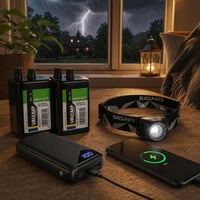 Pachet de urgență pentru furtuni: 2x baterii 6V + lanternă frontală + powerbank 10.000 mAh 1