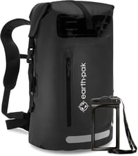 Earth Pak Summit vízálló hátizsák 35L fekete, rolltop zárás, erős cipzár, telefontokkal 1
