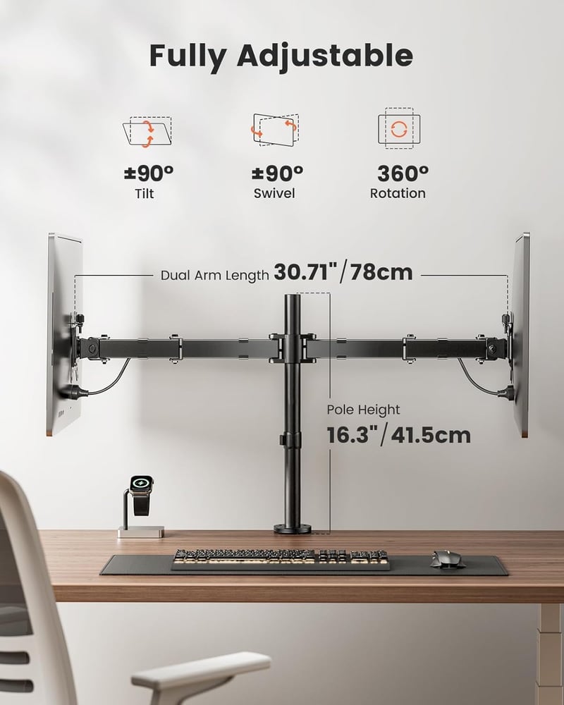 ErGear Dual Monitor Tartó 13-32" Képernyőhöz, Magasságállítható Dönthető