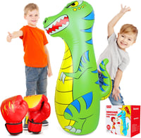 EQARD Felfújható Dinoszaurusz Boxzsák Gyerekeknek 120cm - Állítható Edzőzsák Boxkesztyűvel, 3-9 Éveseknek, Karate, MMA, Taekwondo Gyakorlásh 1