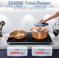 AMZCHEF Dupla Indukciós Főzőlap 3500W - 2 Önálló Zóna, 20 Hőmérsékletszint, Időzítő, Biztonsági Zár, Érintőgombos Vezérlés, Ezüst-Fekete 1
