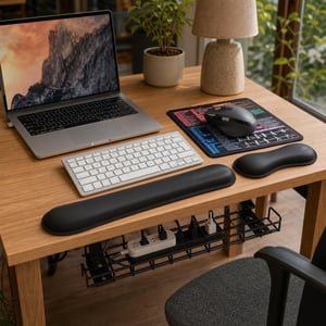 Set birou organizat: tastatură wireless + mouse silențios + 2 mousepad-uri