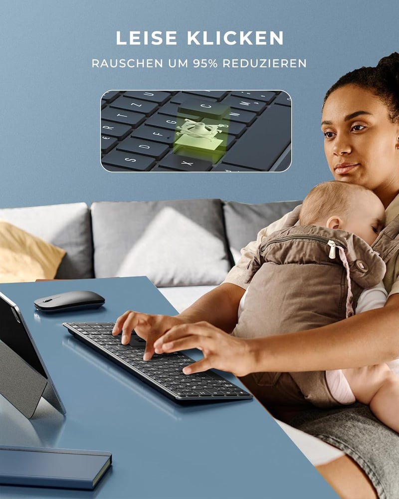seenda Fém Bluetooth Billentyűzet és Egér Szett - Újratölthető, Kettős Üzemmódú (USB+BT), Ultravékony, Csendes, QWERTZ Kiosztású, PC/Tablet/