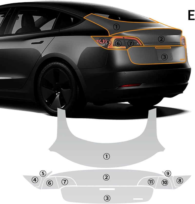 FDAIUN Tesla Model 3 Védőfólia Szett 7 Részes TPU Fényezésvédelem 2020-2023