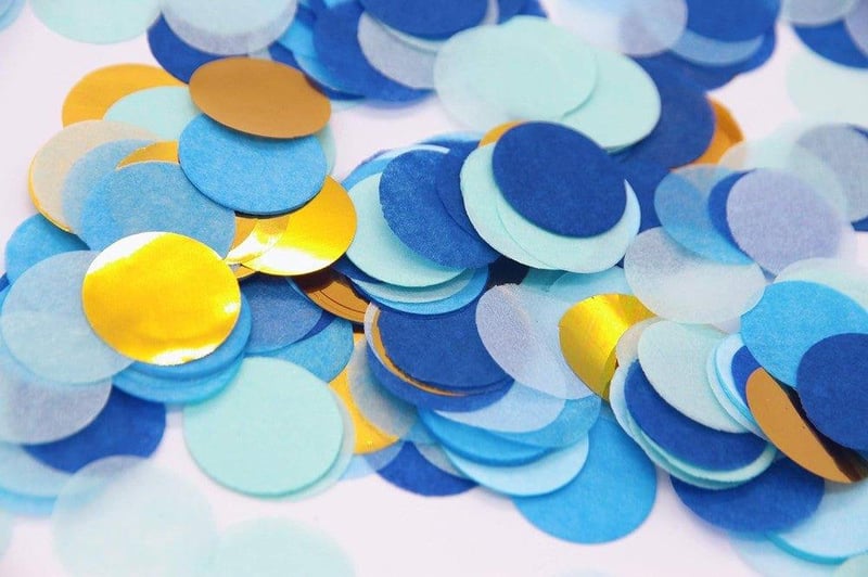 Confetti rotund auriu și albastru, din hârtie, 2,5 cm, 1000 bucăți - Articole de petrecere