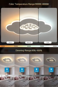 Baerolc Felhő Alakú LED Mennyezeti Lámpa 50 cm - Távirányítós, Fényerőszabályozható, 3000K-6000K, 30W, Gyerekszobába, Hálószobába, Nappaliba 2