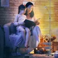 Amdelne LED Állólámpa Távirányítóval - 2in1 Dimmelhető 30W Mennyezeti Lámpa Flexibilis 5W Olvasólámpával, 4 Színhőmérséklet, Ezüst, Nappali, 6