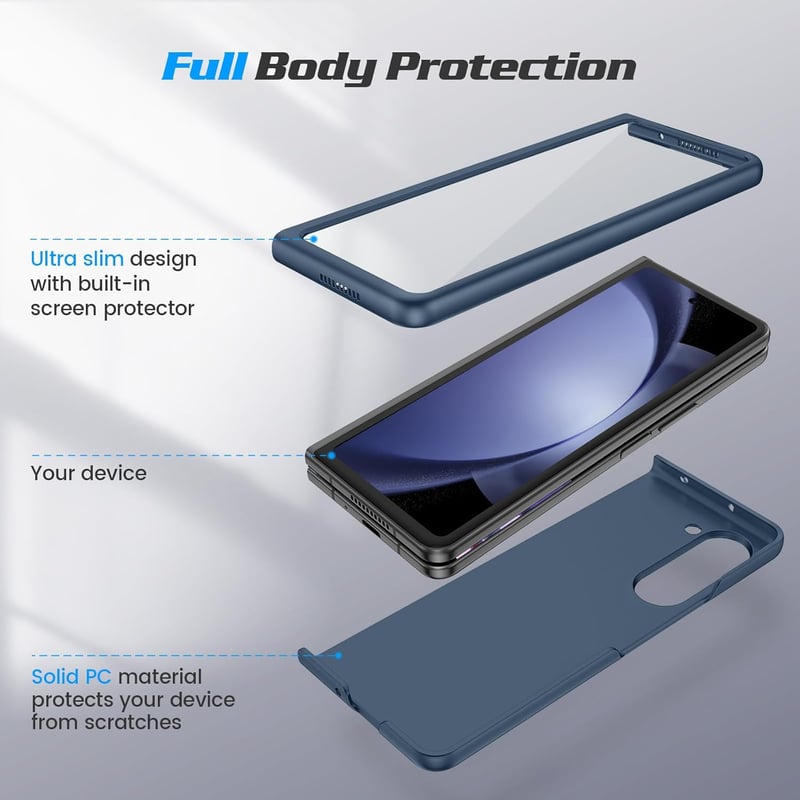 Doeshine Samsung Galaxy Z Fold 5 Tok Edzett Üveg Előlapi Képernyővédővel - Ultravékony PC Karcálló Védőtok, Ütésálló Mobiltelefon Tok, Kék