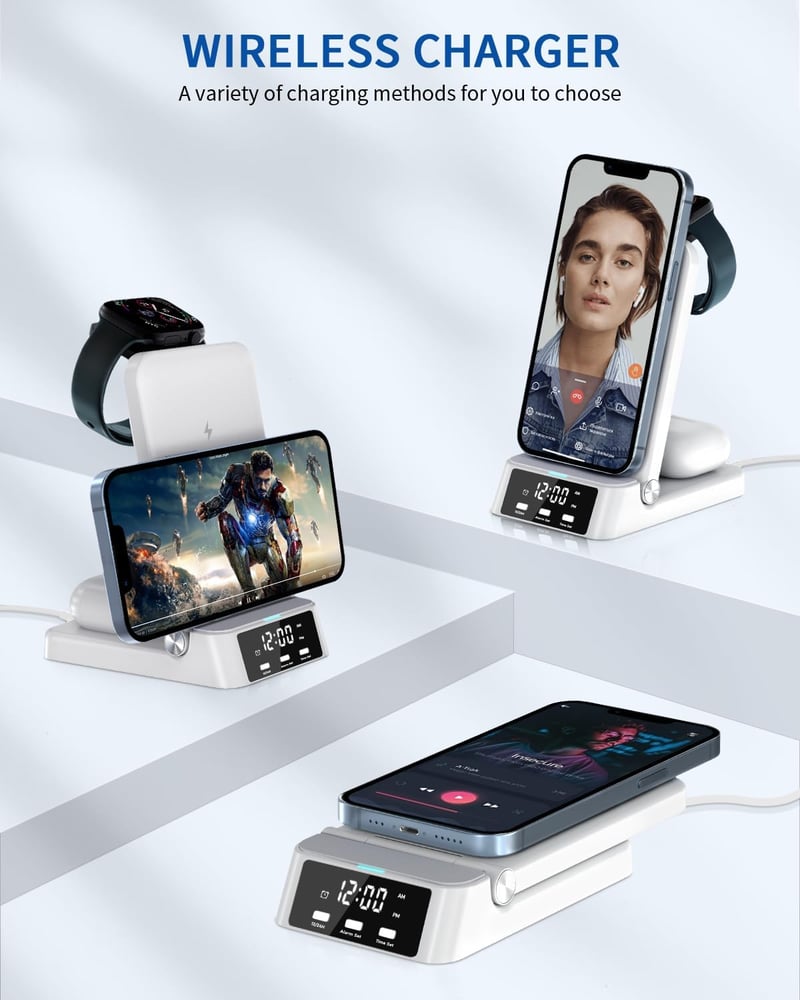 Apple 4 az 1-ben vezeték nélküli töltőállomás iPhone, iWatch és AirPods készülékekhez, 18W gyorstöltővel
