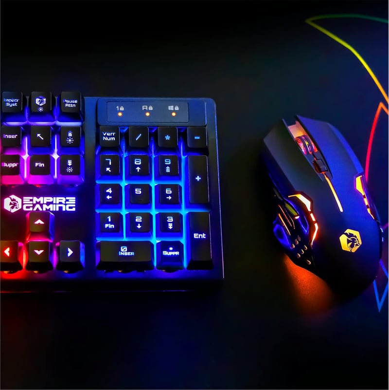 EMPIRE GAMING RF903 Vezeték Nélküli Gaming Egér 2.4GHz Újratölthető RGB LED Háttérvilágítás 4800 DPI PC PS4 PS5 Xbox Fekete
