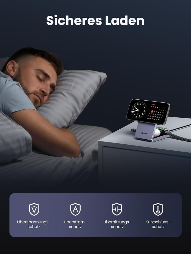 UGREEN MagFlow Qi2 15W 3-in-1 Vezeték Nélküli Töltőállomás iPhone 16/15/14/13/12, AirPods és Apple Watch Készülékekhez, Összecsukható Mágnes