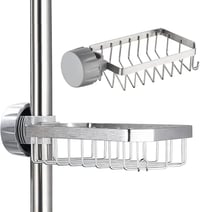 Állítható Zuhanyrúd Polc - Rozsdamentes Acél Fürdőszobai Tároló Fúrás Nélkül - 10.5 cm x 22 cm x 5.2 cm, Silver Pack of 2 1