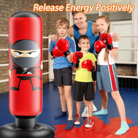 EQARD Ninja Felfújható Boxzsák Gyerekeknek Boxkesztyűvel - 160 cm Álló Edzőzsák Karate, Taekwondo, MMA Gyakorláshoz, Piros PVC 5