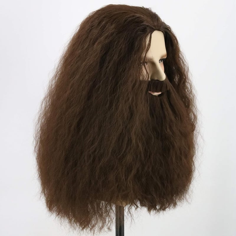 Topcosplay Hosszú Barna Göndör Paróka és Szakáll Szett - Hőálló Műhaj 180°C-ig - Harry Potter Hagrid Jelmezhez - Farsangi, Halloween Cosplay