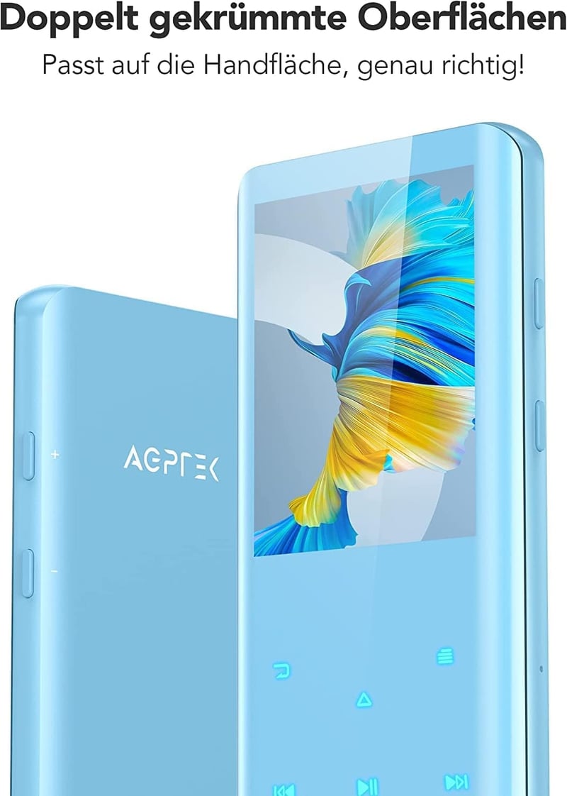 AGPTEK 32GB MP3 Lejátszó Bluetooth 5.0 - 2,4" Színes Kijelző, Beépített Hangszóró, 128GB-ig Bővíthető (Kék)