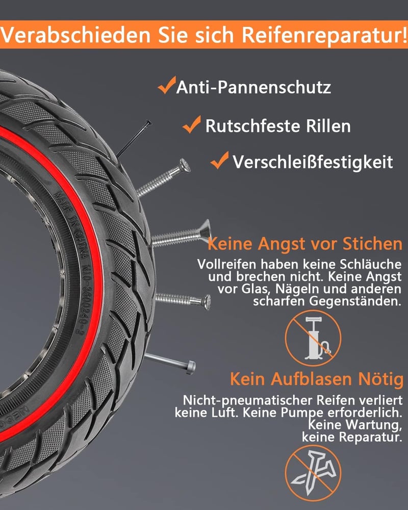 Segway Ninebot Max G30 tömör kerék, piros csíkos, csúszásgátló, defektmentes (2 db)