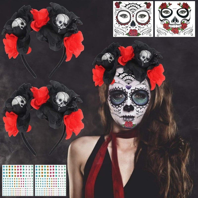 Halloween Szett: Fejpánt és Arc Tetoválás Strasszokkal - Unisex