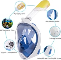 Ledeak Mască de scufundare panoramică 180° - Mască de snorkeling integrală cu suport pentru cameră, anti-ceață, mărime S/M, albastru/negru/verde, pentru adulți 3