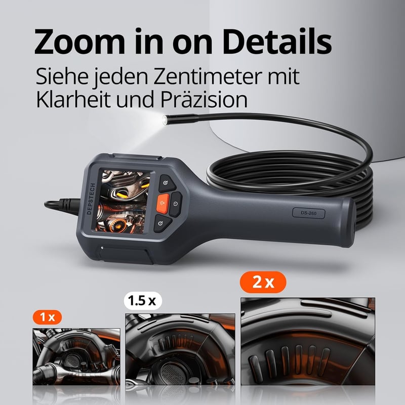 DEPSTECH 1080P HD Endoszkóp Kamera 5m, 2.4" IPS Kijelző, 2X Zoom, Csőkamera Házfelügyeleti Eszköz