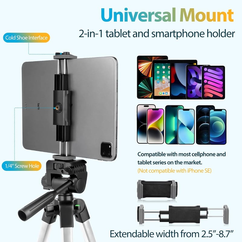 Aureday 64 Inch Alumínium Állvány Mobiltelefonhoz és Kamerához - Távirányítóval, iPad Tartóval, Videózáshoz, Szelfikhez és Vlogoláshoz