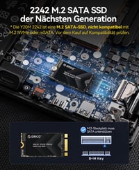 ORICO 256GB M.2 2242 SATA SSD - Belső SSD Meghajtó TLC NAND Flash, 500MB/s Olvasási és 450MB/s Írási Sebesség, Ultravékony Laptopokkal és Mi 2