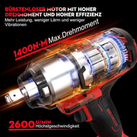 Sundpey 21V Akkus Ütvecsavarozó 1400Nm, Kefe Nélküli Motor, 2db 4000mAh Akkumulátor, 5 Dugókulcs, 9 Fúrószár, Autó és Otthoni Szereléshez 3