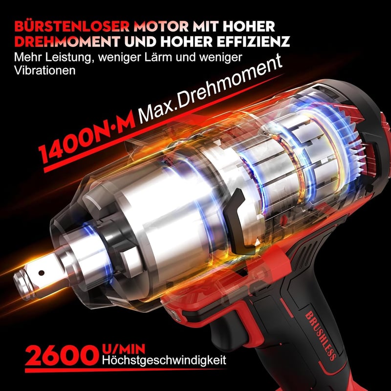 Sundpey 21V Akkus Ütvecsavarozó 1400Nm, Kefe Nélküli Motor, 2db 4000mAh Akkumulátor, 5 Dugókulcs, 9 Fúrószár, Autó és Otthoni Szereléshez