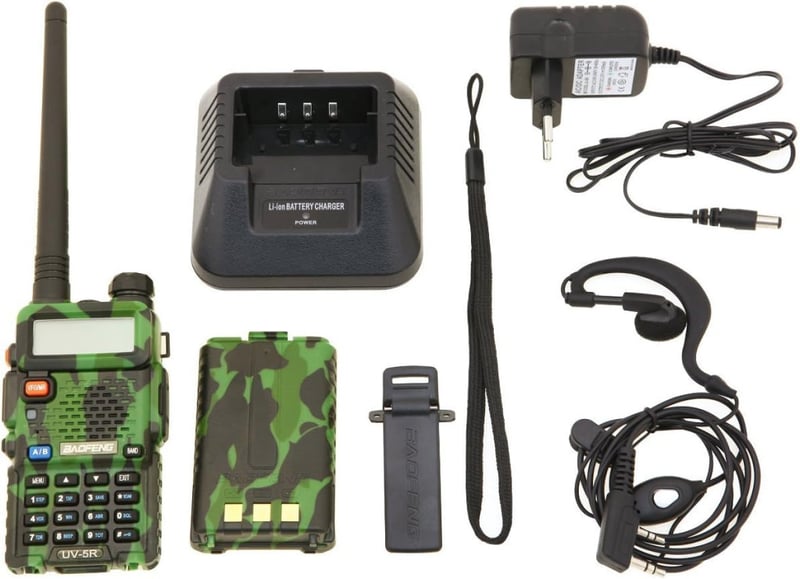 Baofeng UV-5R kézi adóvevő, zöld - Kétsávos walkie-talkie LCD kijelzővel és headsettel