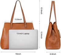 S-ZONE Valódi Bőr Női Táska - Nagy Méretű Shopper Válltáska 13" Laptoptartóval 4