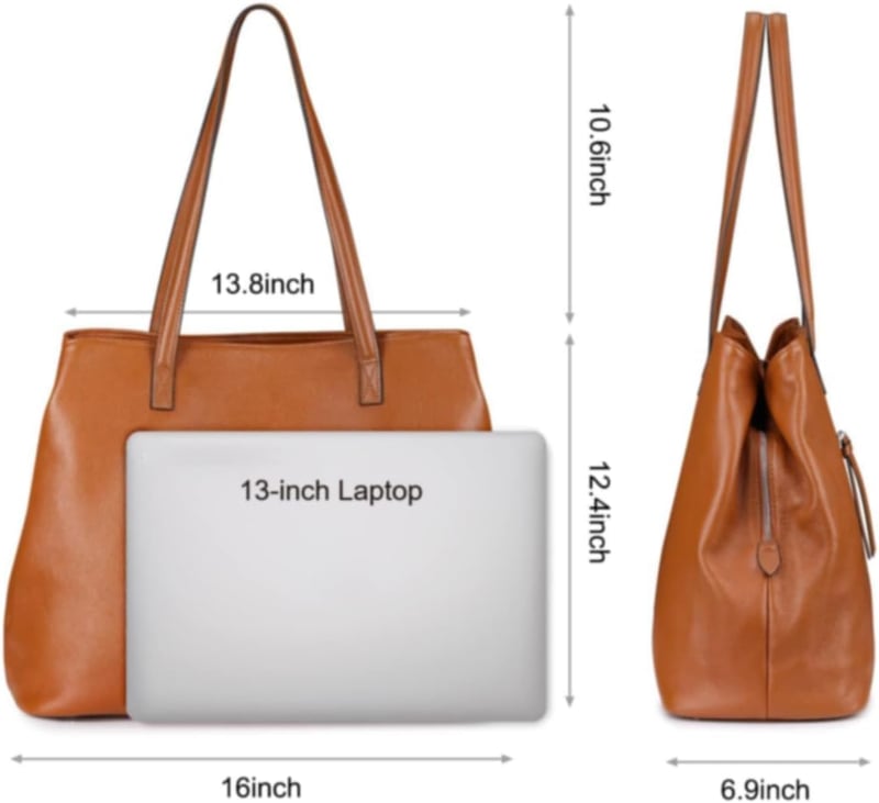 S-ZONE Valódi Bőr Női Táska - Nagy Méretű Shopper Válltáska 13" Laptoptartóval