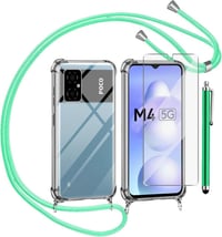 Xiaomi Poco M4 5G zöld szilikon tok nyakpánttal és fóliával 1