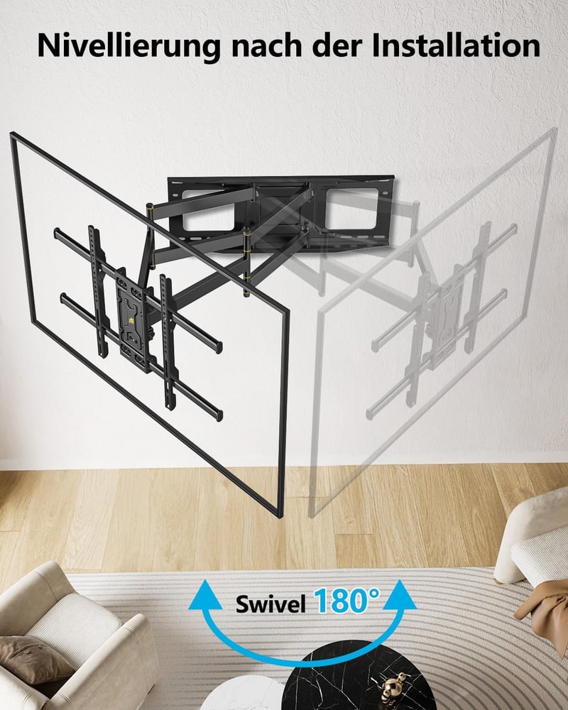 FORGING MOUNT TV Fali Tartó 765 mm Dupla Karos Konzol 50-90 Colos Lapos/Ívelt Televíziókhoz, 75 kg Teherbírás, Forgatható, Dönthető