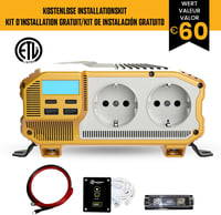 Krieger 1100W Feszültségátalakító - 12V-230V Inverter Autóba, Kempingezéshez, LCD Kijelzővel, 2 USB Porttal és EU Csatlakozóval 5