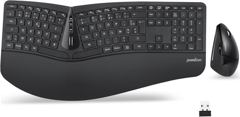 Perixx Periduo-605 Ergonomikus Vezeték Nélküli Billentyűzet és Egér Szett - Függőleges Egér Dönthető Görgővel, Állítható Csuklótámasszal, Wi