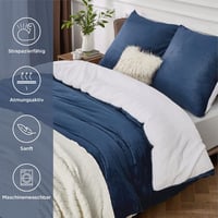 BEDSURE Kék Plüss Téli Ágynemű 200x200 - Meleg Waffle Mintás Huzat Cipzárral, 2 Párnahuzattal 2