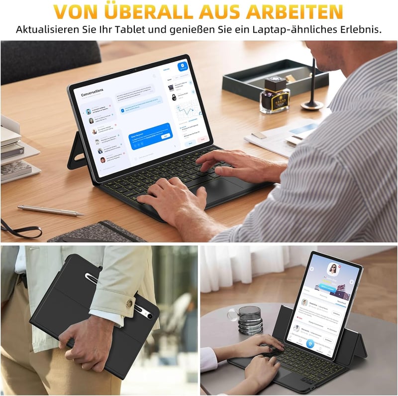 GOKOCO Magic Keyboard Tok Samsung Galaxy Tablet S9FE/S9/S8/S7 11" Készülékekhez - Állítható Háttérvilágítású Billentyűzet Érintőpaddal, Feke