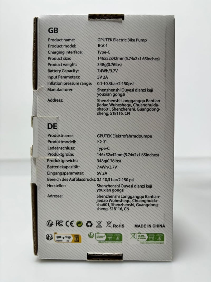 GPUTEK Elektromos Kerékpárpumpa 150PSI - Digitális Nyomásmérővel, USB Töltés