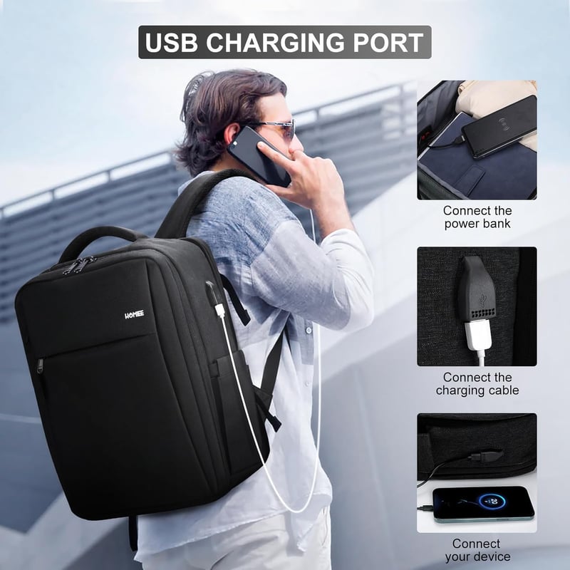 HOMIEE Ryanair Méretű Vízálló Laptop Hátizsák 40x20x25cm, 15,6" Fekete