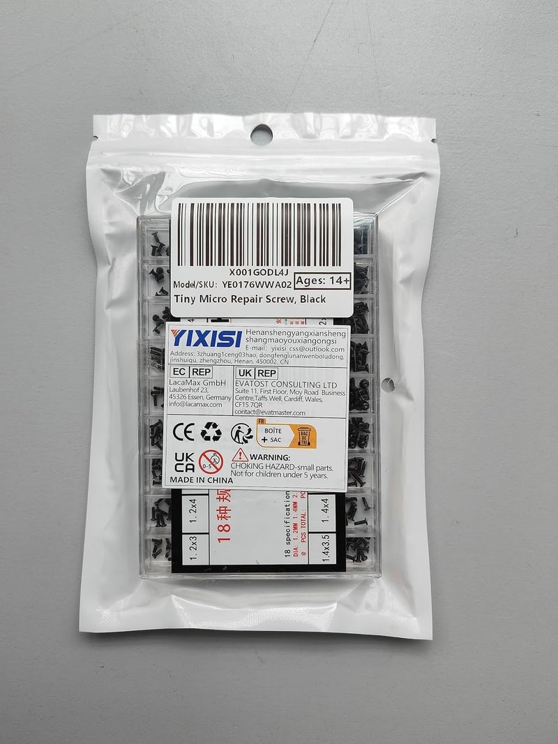 YIXISI 500 db-os mini csavar készlet M1.2-M2 méretben, óra és szemüveg javításhoz, fekete