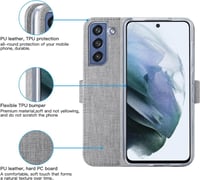 Samsung Galaxy S21 FE 5G Szürke Mágneses Pénztárcatartó Védőtok Állvánnyal 5