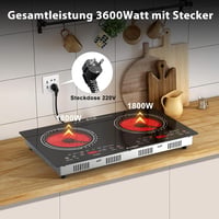 Cooksir 60 cm-es Üvegkerámia Főzőlap 2 Zónával, 3600W, Érintőgombos, Időzítővel, Biztonsági Zárral, Infravörös Fűtéssel, Dugóval, Beépíthető 5