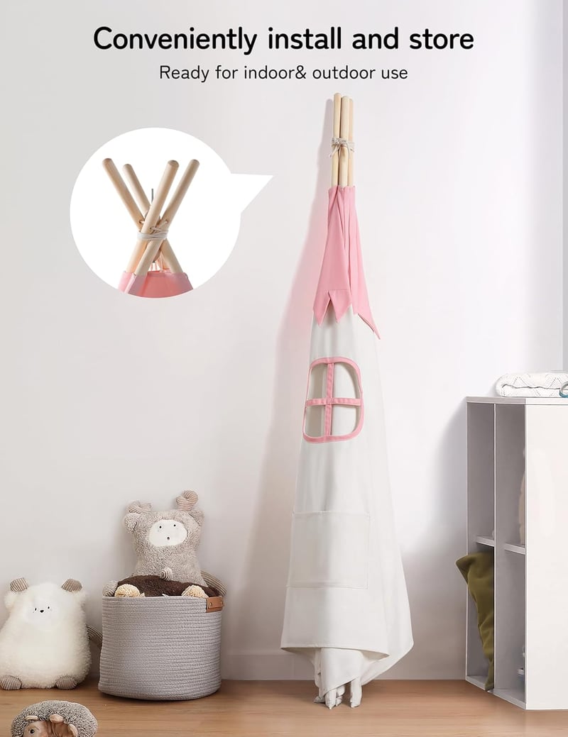 besrey Rózsaszín-Fehér Tipi Sátor Gyerekeknek, Beltéri Játszósátor Kislányoknak