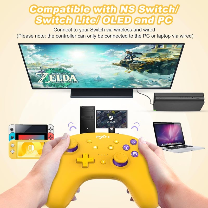 PXN 9607X Sárga Vezeték Nélküli Switch Pro Kontroller Turbóval és NFC Amiibo Támogatással